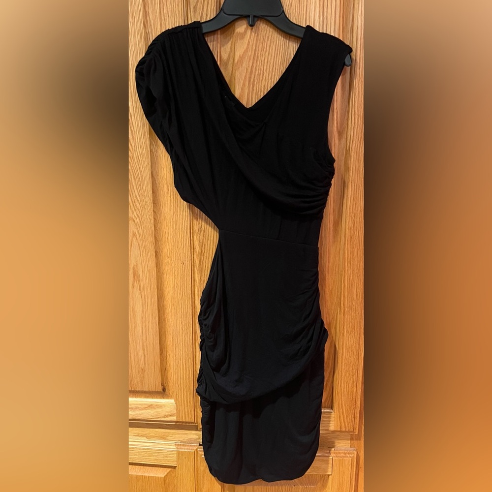 Bebe Women’s Black Side Cut-Out Ruched Stretchy Drape Bodycon Dress Size Small